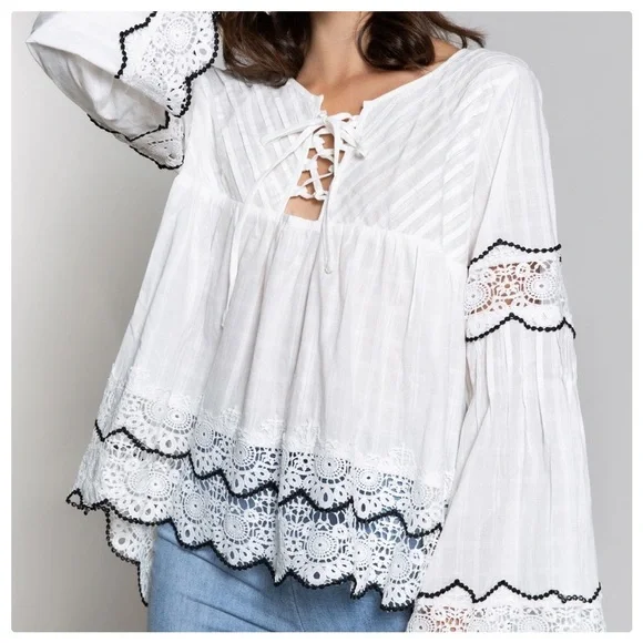 POL Ivory Plaid Babydoll Top - Picture 10 of 13